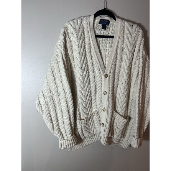 Vintage Paul James Chunky Knit Creeam Cardigan Sweater Men’s Large 100% Wool - Picture 2 of 12